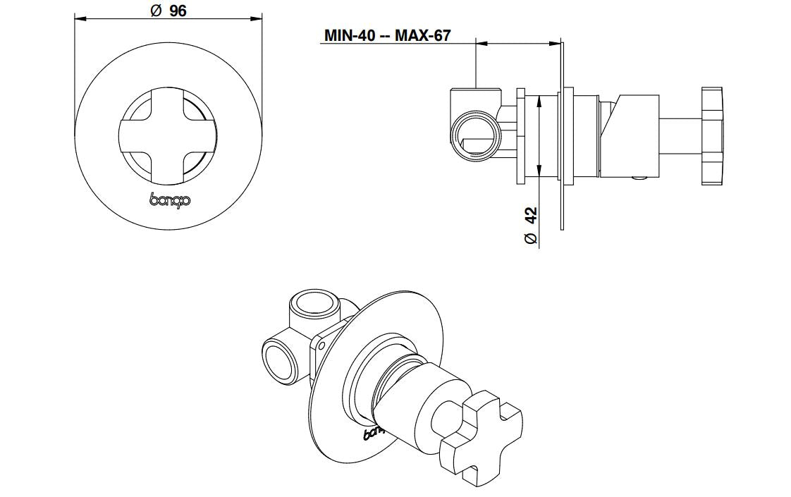 Bongio Alcor built-in mixer technical dimensions chart