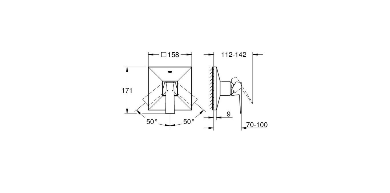 Grohe Allure Brilliant single lever shower mixer technical dimensions chart