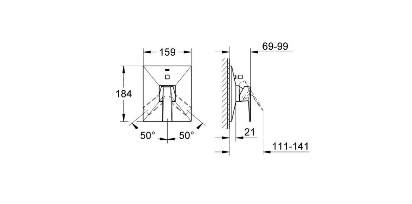 Grohe Allure Brilliant two way shower mixer technical dimensions chart