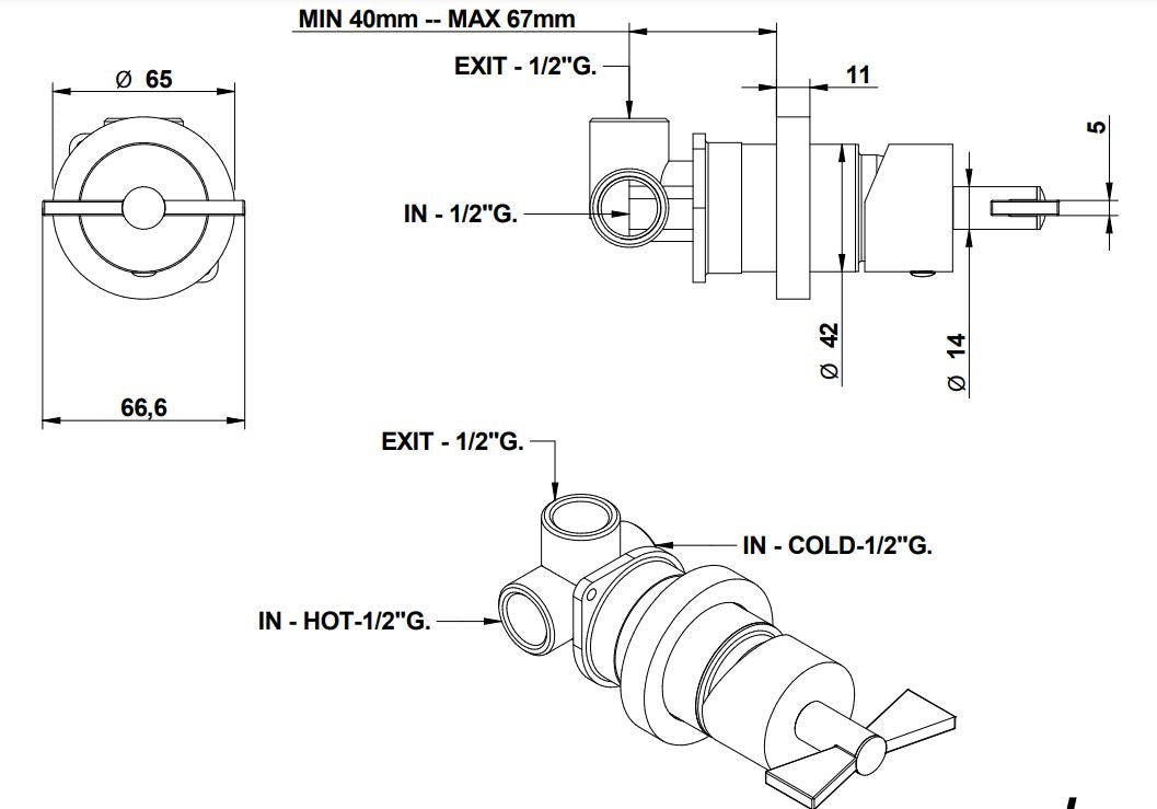 Bongio Amarcord built-in mixer technical dimensions chart