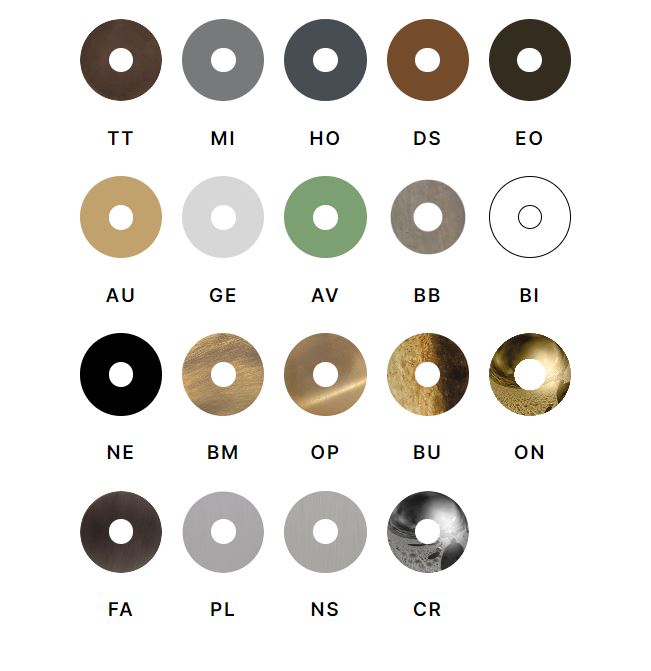 available color finishes for mixer and handshower set Bongio Amarcord