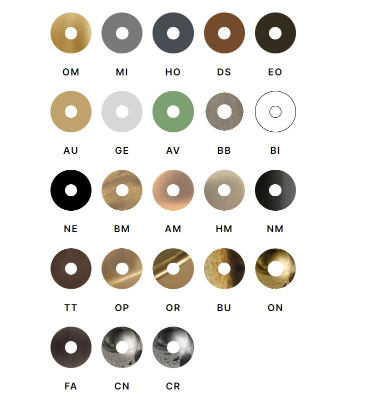 available color finishes for three-hole basin mixer Bongio Aqua