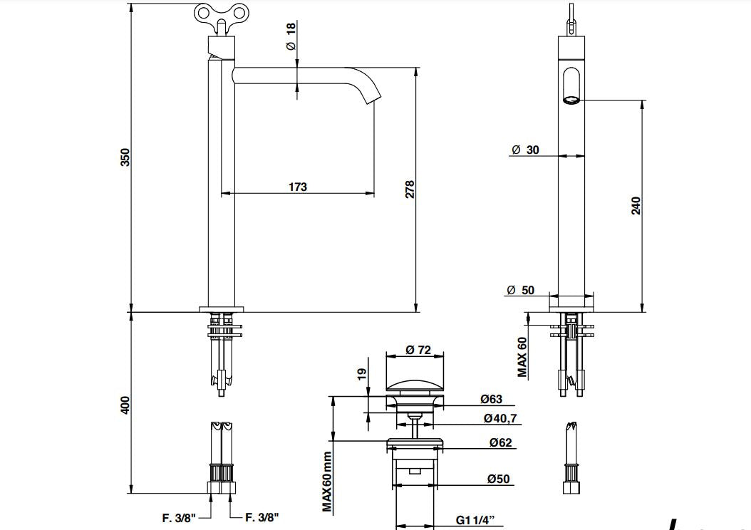 chrome finish basin mixer with long spout Bongio Aquacarica