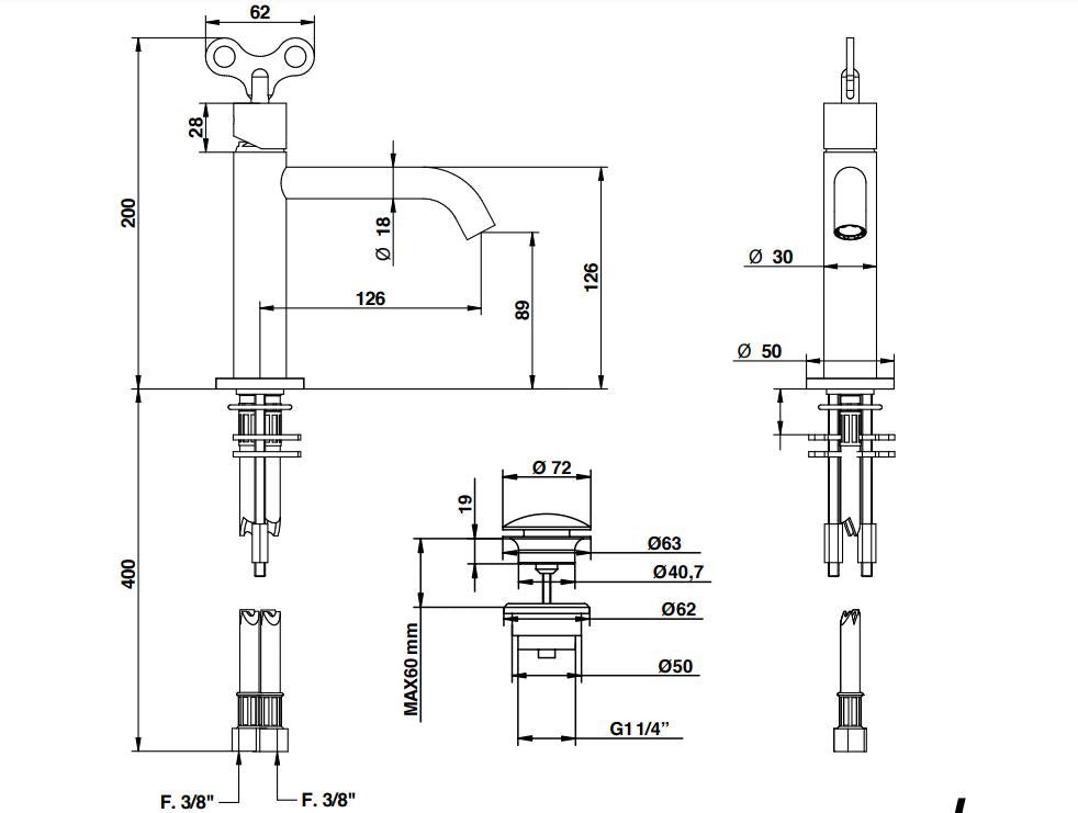 chrome finish basin mixer with pop-up waste Bongio Aquacarica