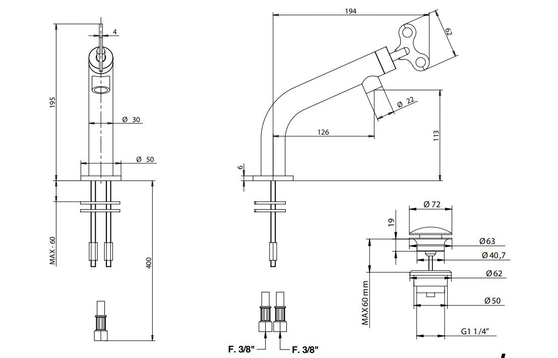 chrome finish basin mixer with progressive cartridge Bongio Aquacarica