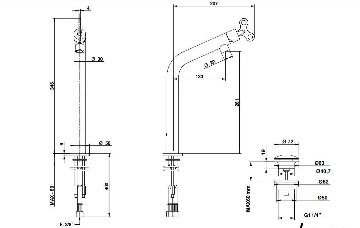 chrome finish long height basin mixer Bongio Aquacarica