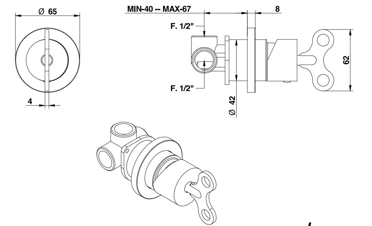 chrome finish single way shower mixer Bongio Aquacarica