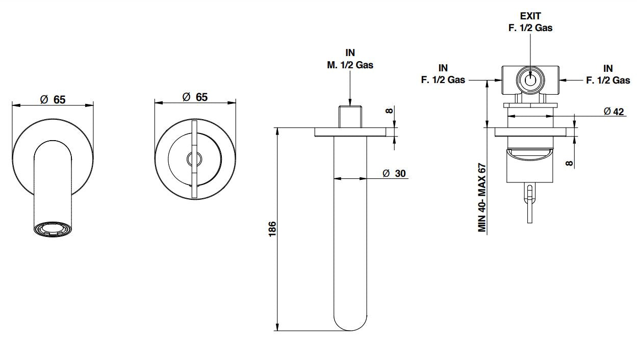 chrome finish wall basin mixer with progressive cartridge Bongio Aquacarica