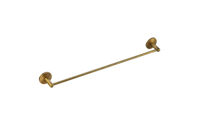 A gold-colored towel rail with two mounting brackets, isolated on a white background.