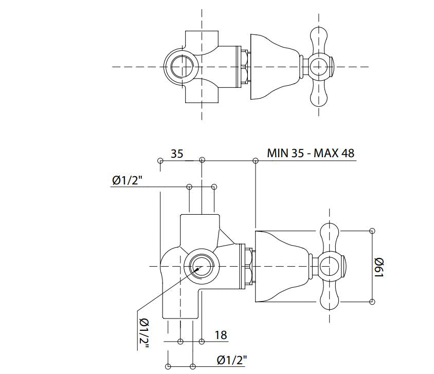 built-in shower diverter 2 in 2 out dimensions chart Bongio Axel