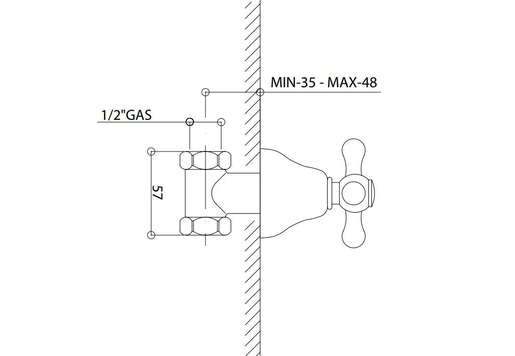 built-in wall tap ½ inch dimensions chart Bongio Axel