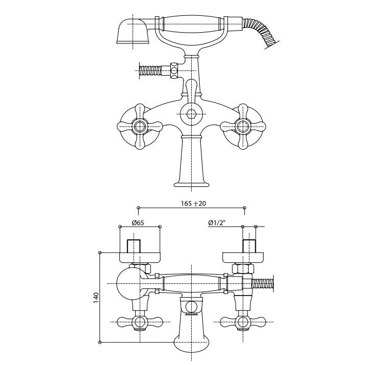 external bath and shower mixer dimensions chart Bongio Axel