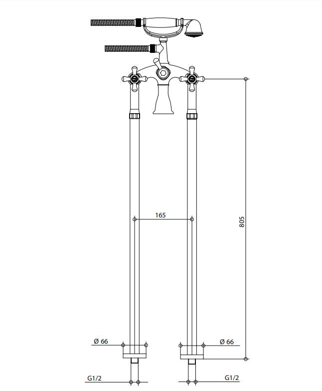 freestanding bath and shower mixer dimensions chart Bongio Axel