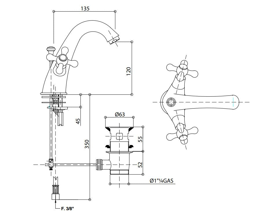 single hole basin mixer dimensions chart Bongio Axel