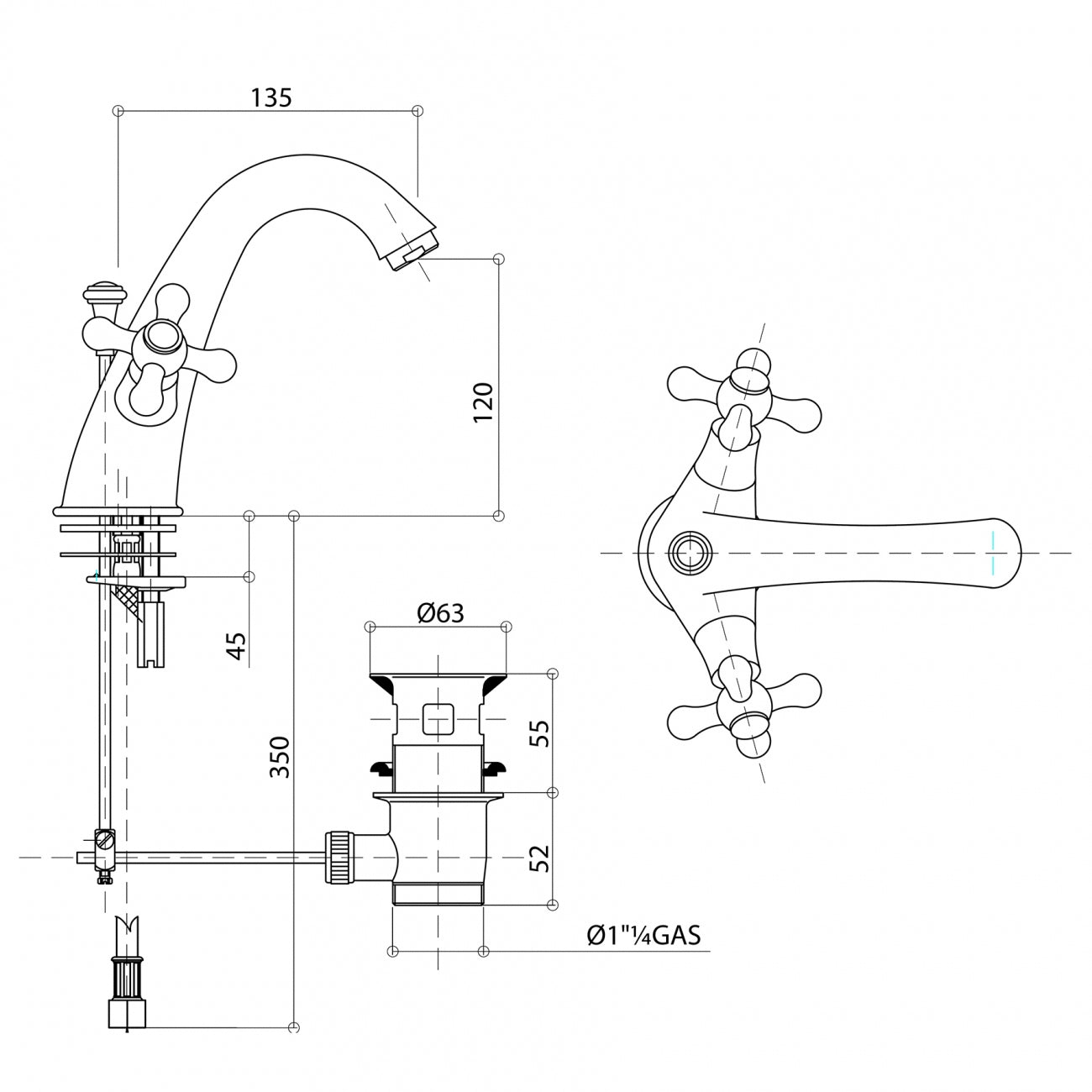 single hole bidet mixer dimensions chart Bongio Axel