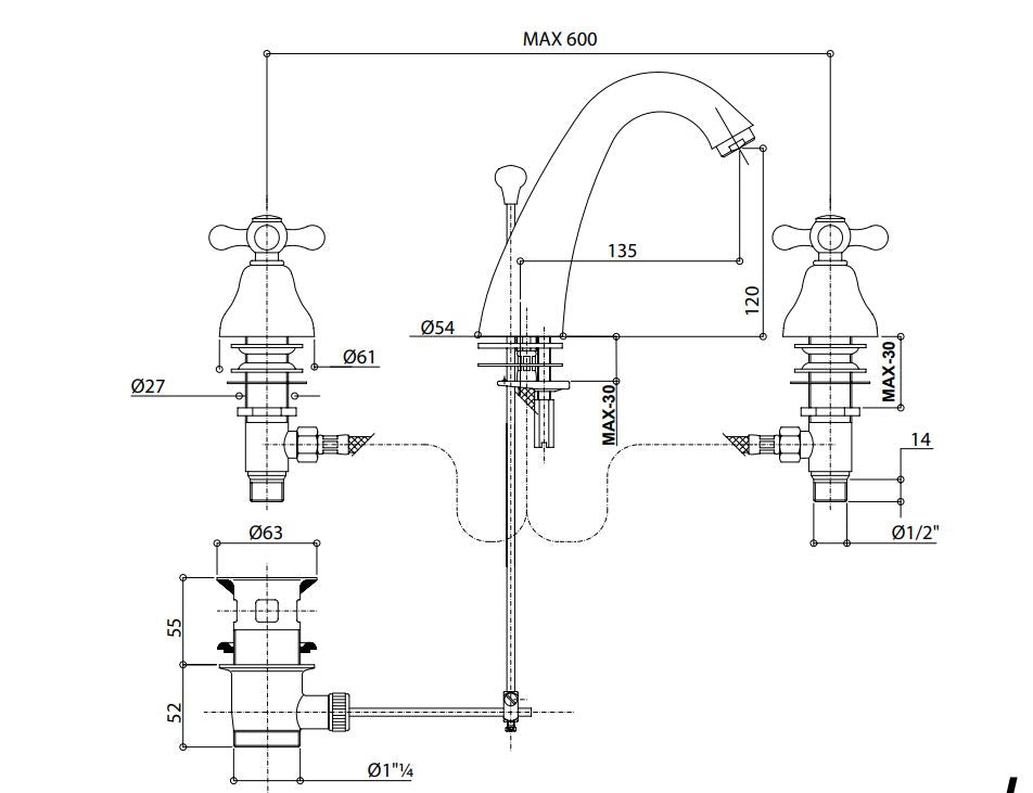 luxury three hole basin mixer dimensions chart Bongio Axel