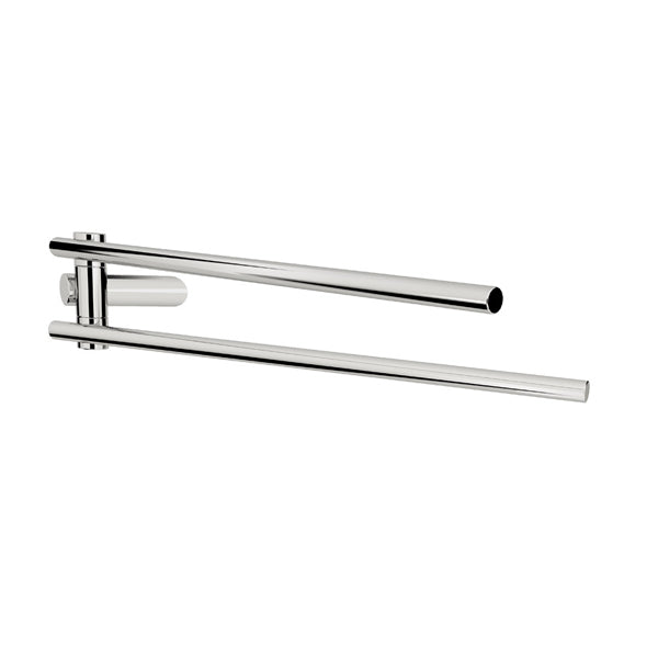 A silver wall-mounted towel rack with a polished finish.