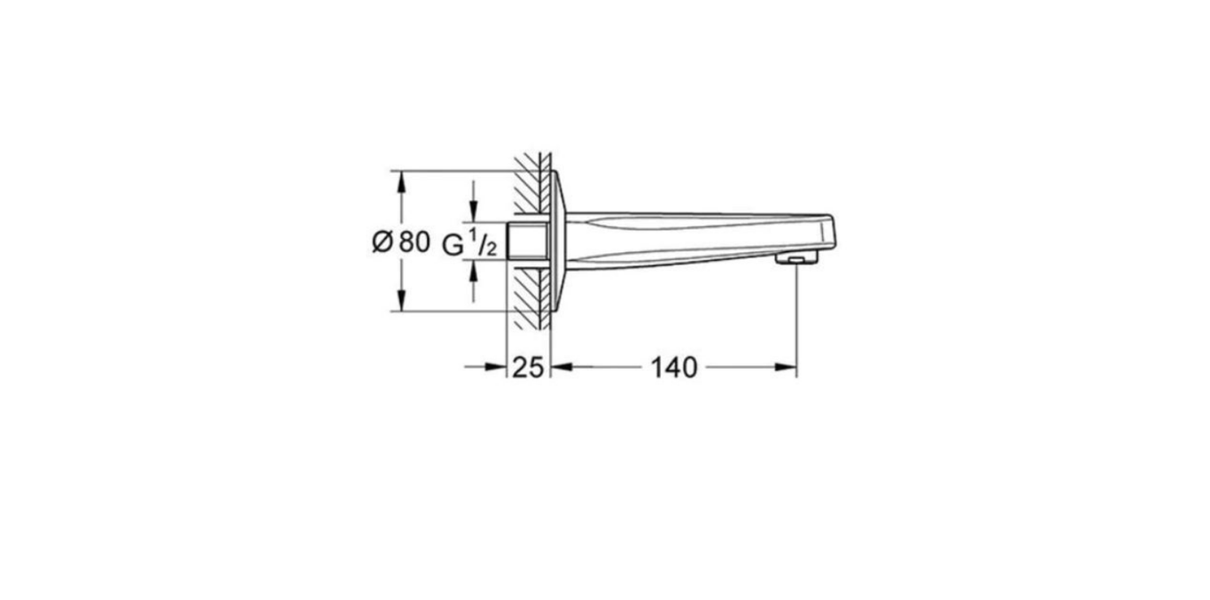 Grohe BauEdge bath spout technical dimensions chart