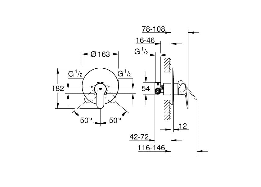 Grohe BauEdge single lever bath mixer installed in bathroom