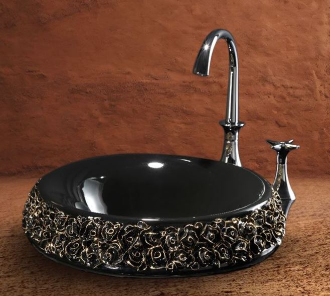 Luxury Bouquet black and gold bathroom sink by Terzofoco