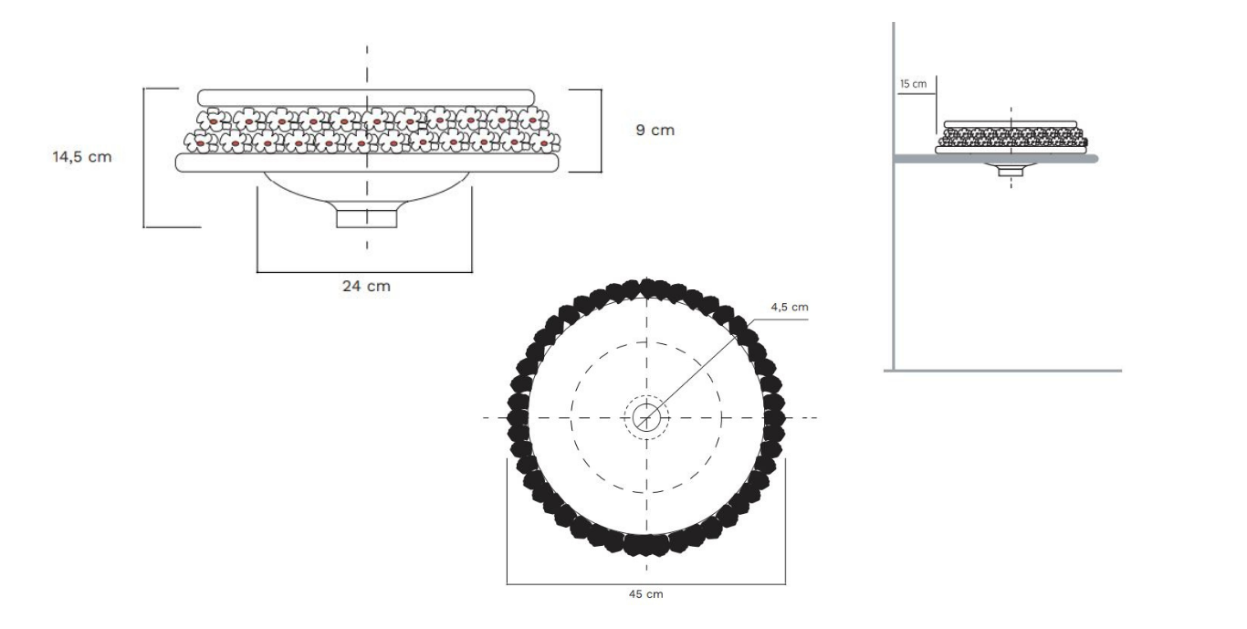Terzofoco Bouquet glossy black basin with golden petal design