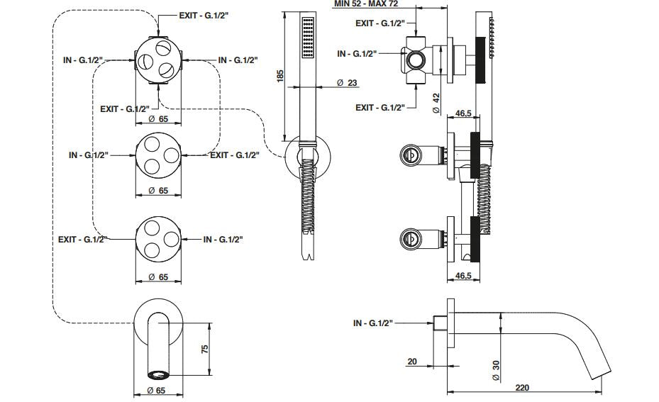 bath and shower mixer tap dimensions chart Bongio Bowling
