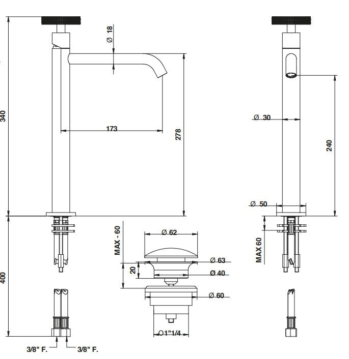 premium basin mixer dimensions chart Bongio Bowling