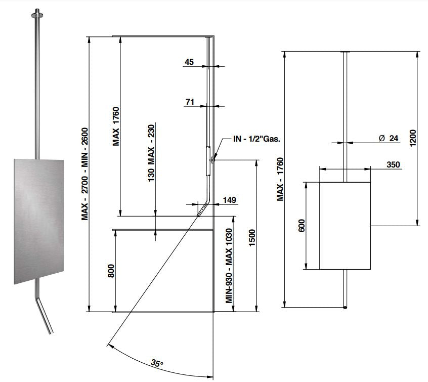 designer wall spout dimensions chart Bongio Bowling