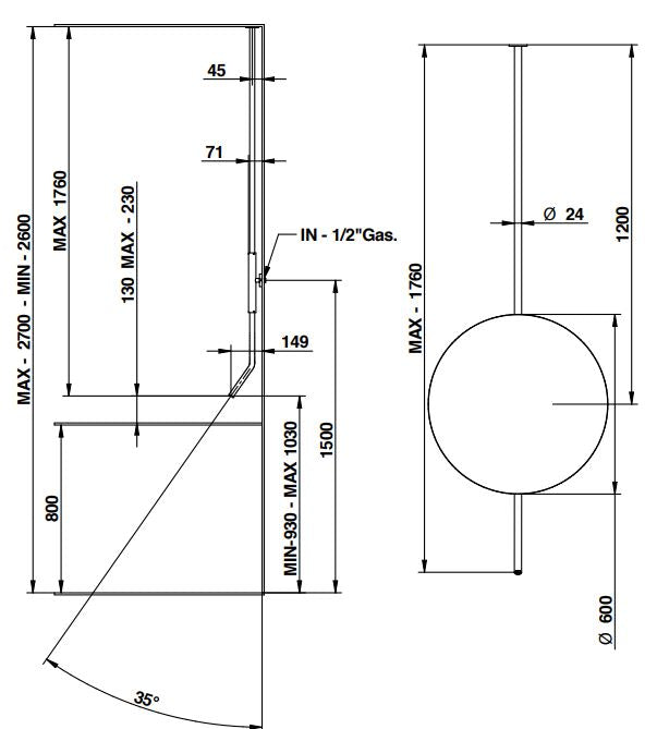 wall mounted spout dimensions chart Bongio Bowling