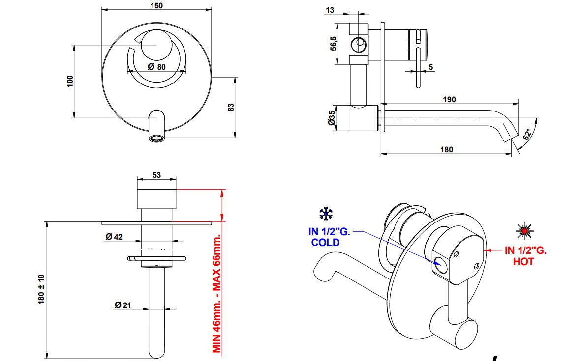 luxury basin mixer dimensions chart Bongio Bowling