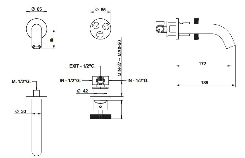 contemporary basin mixer dimensions chart Bongio Bowling