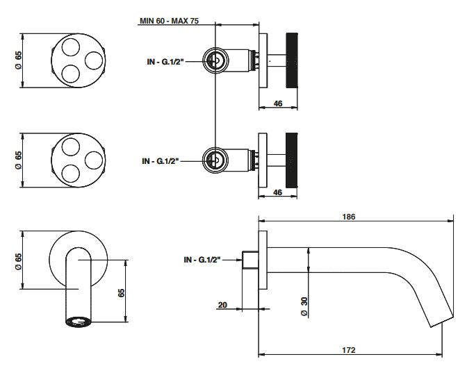 modern basin mixer dimensions chart Bongio Bowling