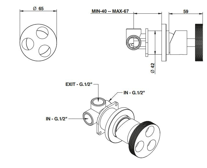 concealed shower mixer dimensions chart Bongio Bowling