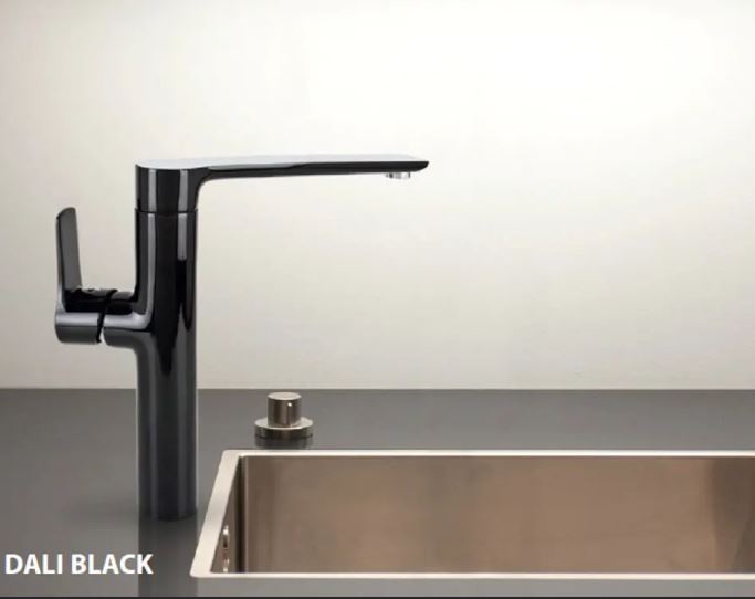 Dali black standing kitchen mixer Pakistan, Modern Dali kitchen mixer with side lever, Sleek black kitchen mixer Dali Pakistan, Premium Dali kitchen faucet with side lever, Bongio Valvex Dali black kitchen mixer Pakistan,