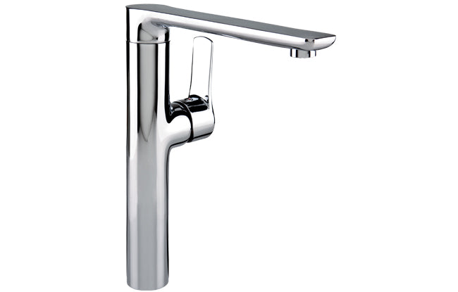 A silver-colored standing kitchen mixer with a side lever, isolated on a white background.