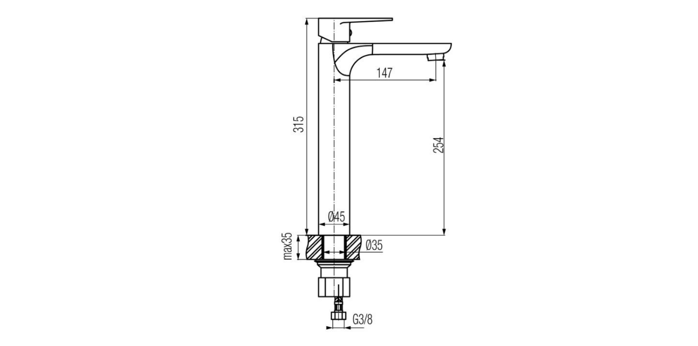 High Standing Basin Tap Valvex Decor Technical Dimensions