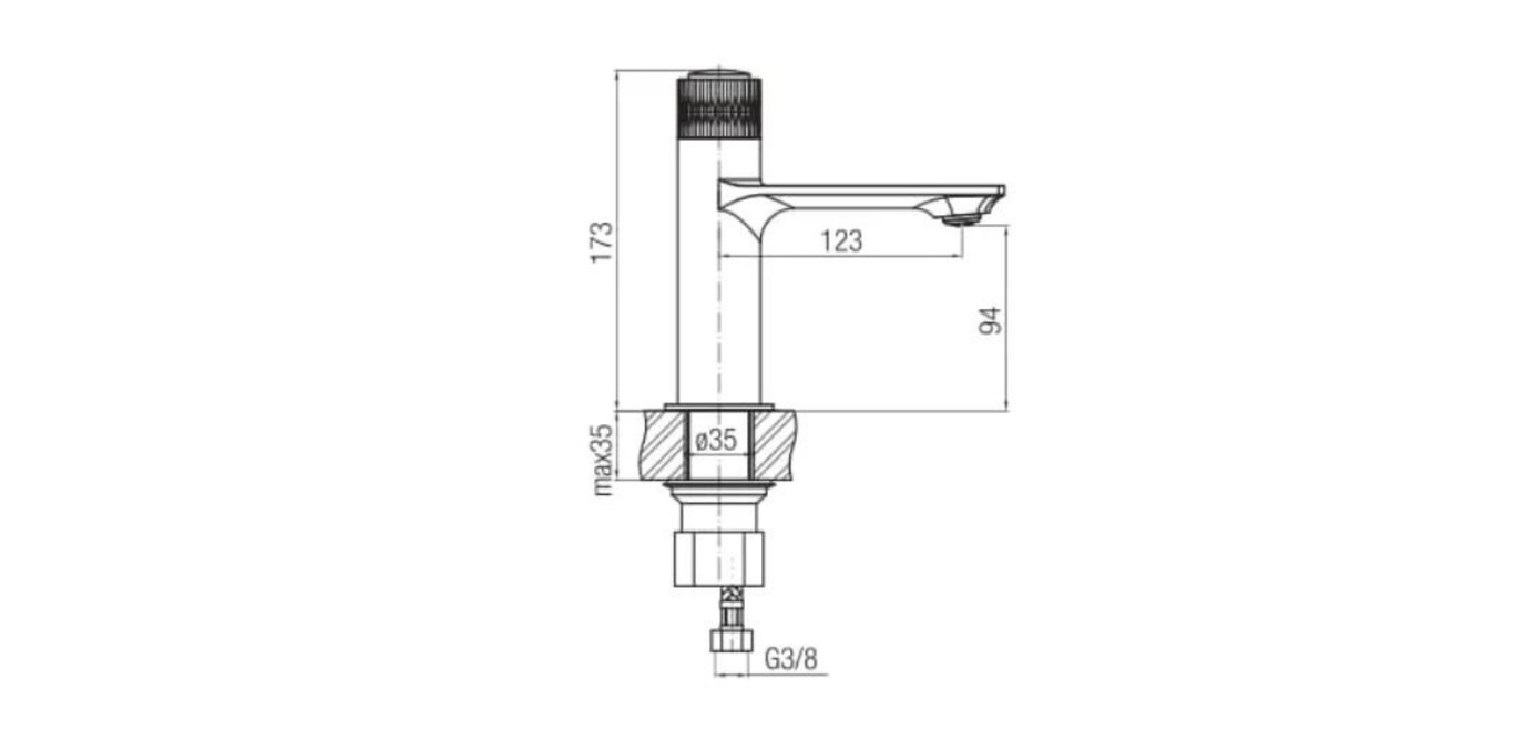 Standing Basin Tap Valvex Decor Technical Dimensions