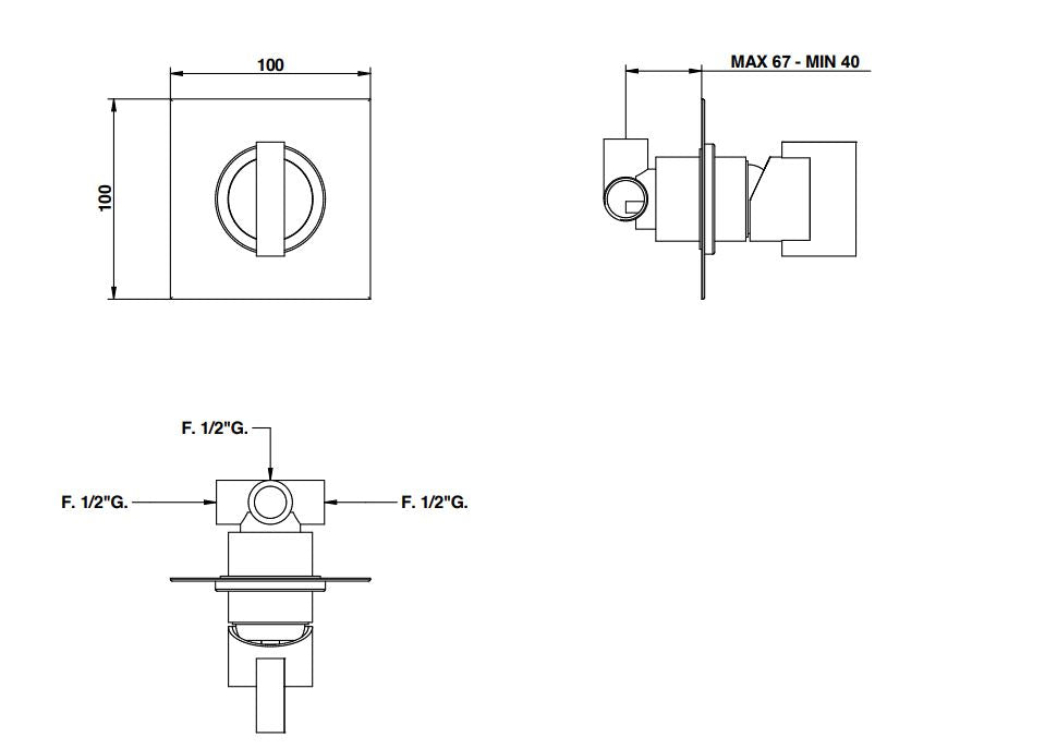 built-in wall mixer dimensions chart Bongio Domino Q