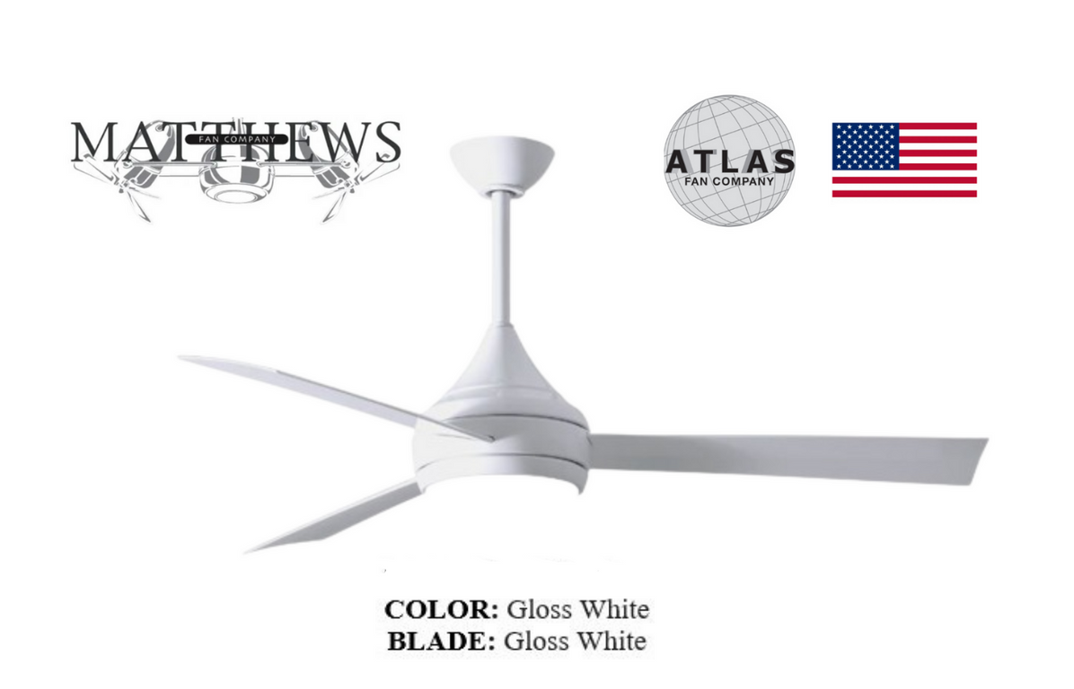 Modern gloss white ceiling fan with light and remote control – marine-grade fan for stylish homes