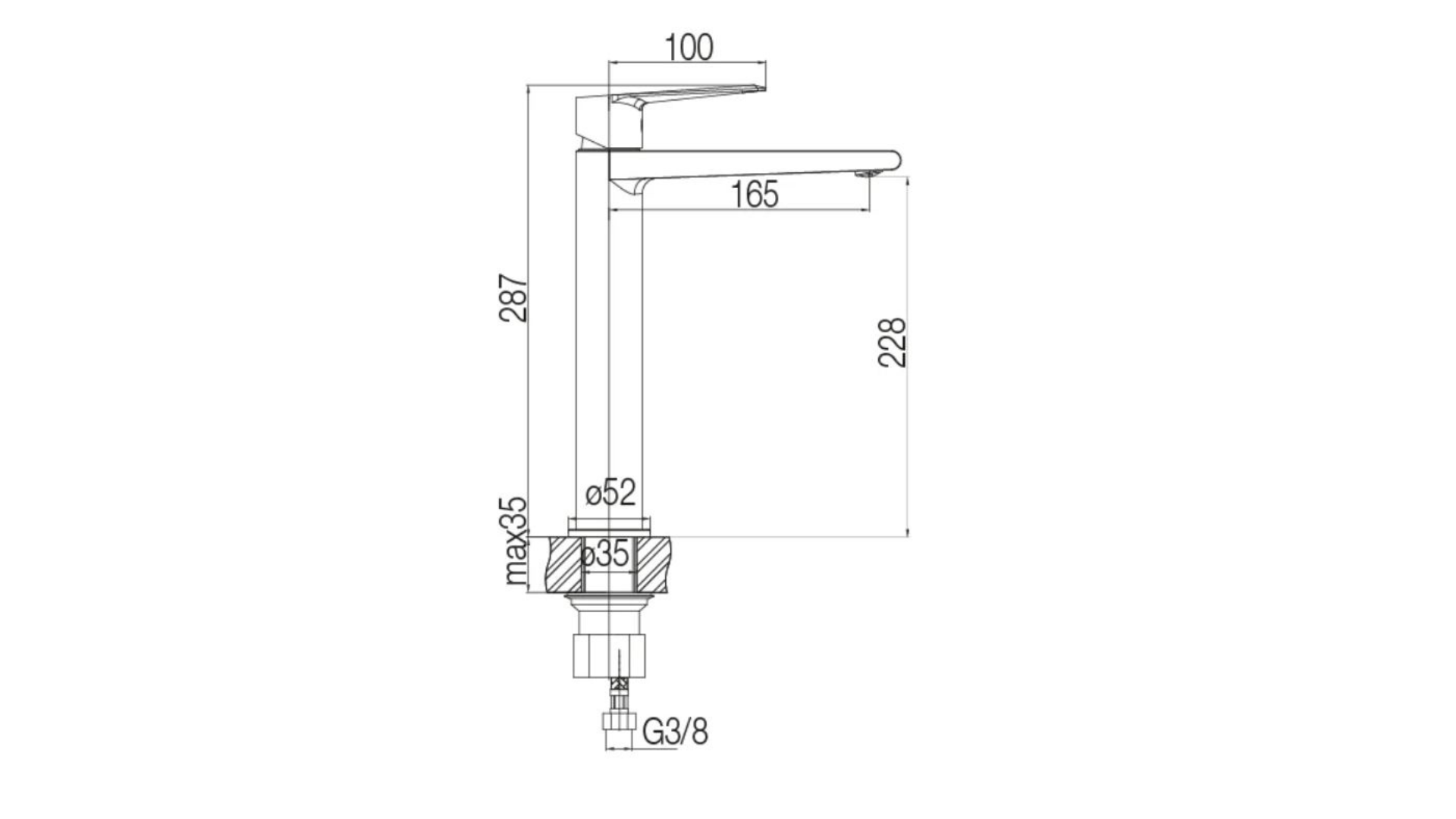 High Standing Basin Tap Valvex Esto Technical Dimensions