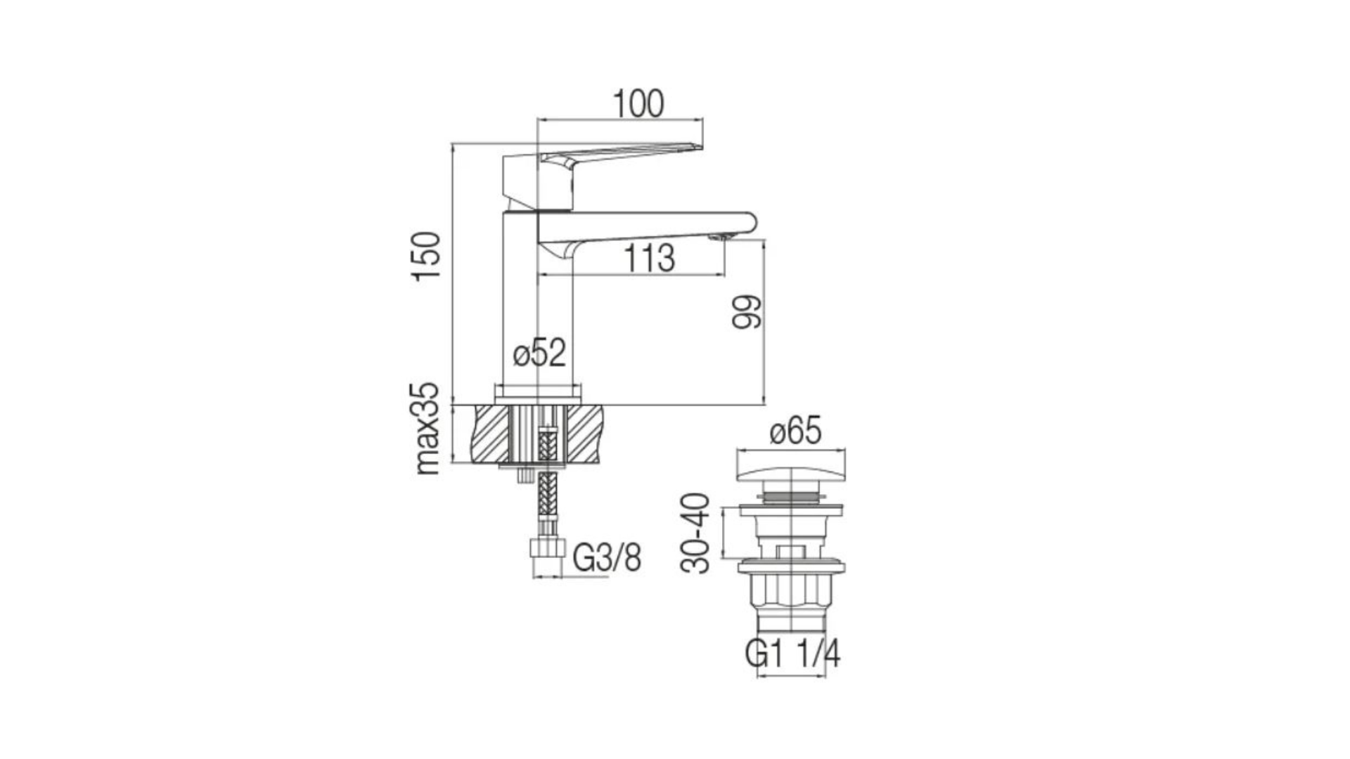 Chrome Basin Mixer Valvex Esto Technical Dimensions