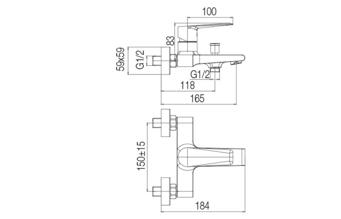 Wall Mounted Bathtub Faucet Valvex Esto Technical Dimensions