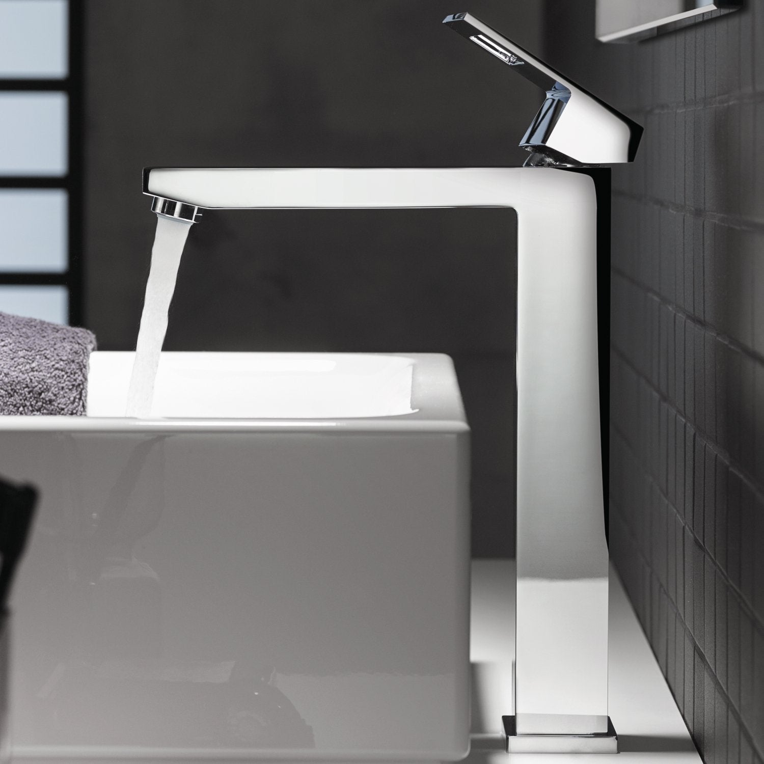 Grohe Eurocube single lever basin mixer installed in bathroom