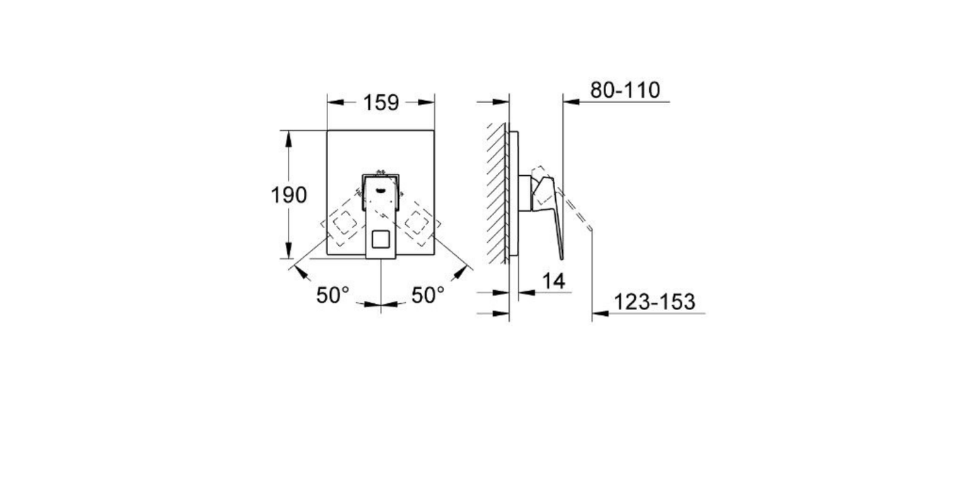 Grohe Eurocube single lever shower mixer technical dimensions chart
