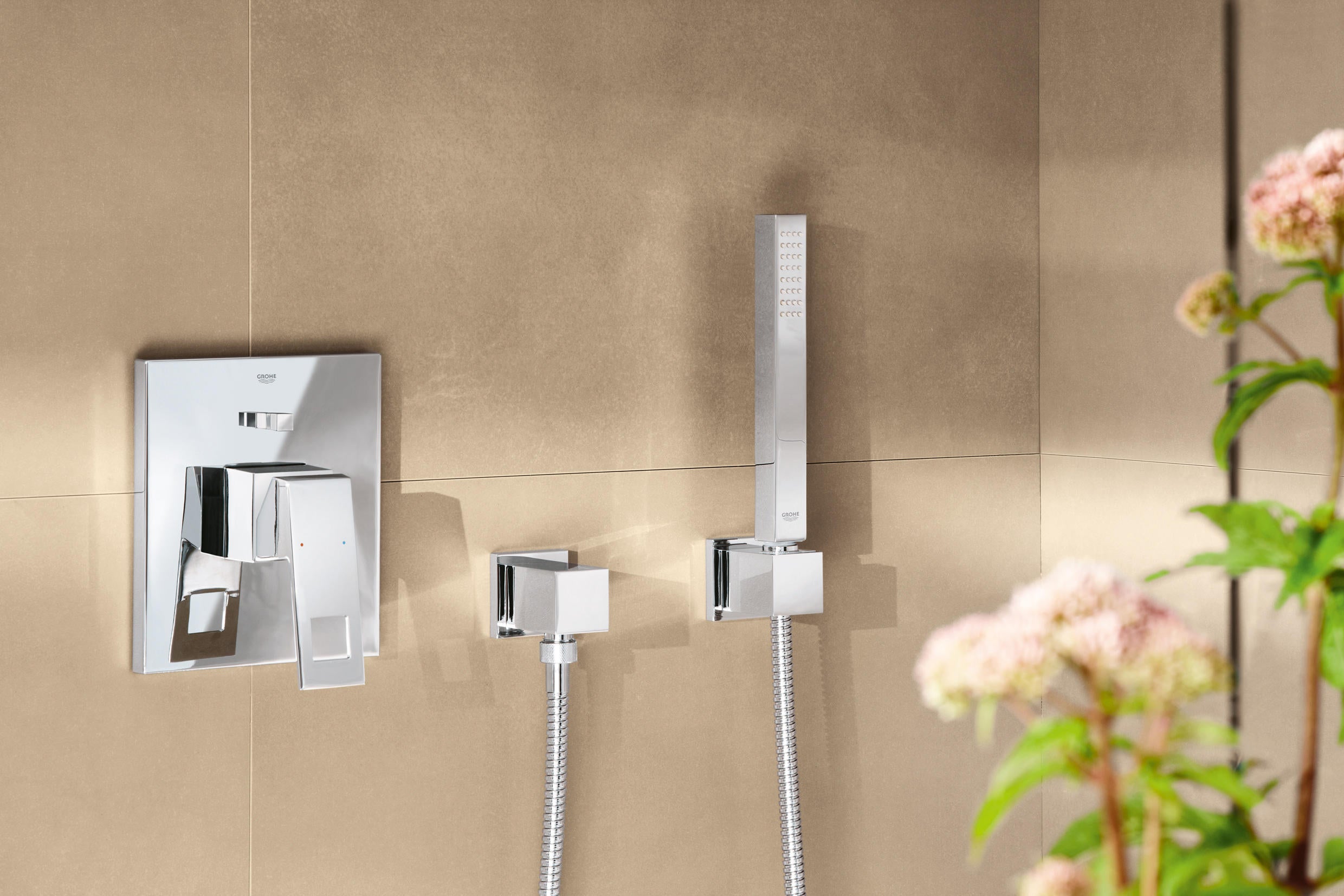 Grohe Eurocube two way shower mixer installed in bathroom