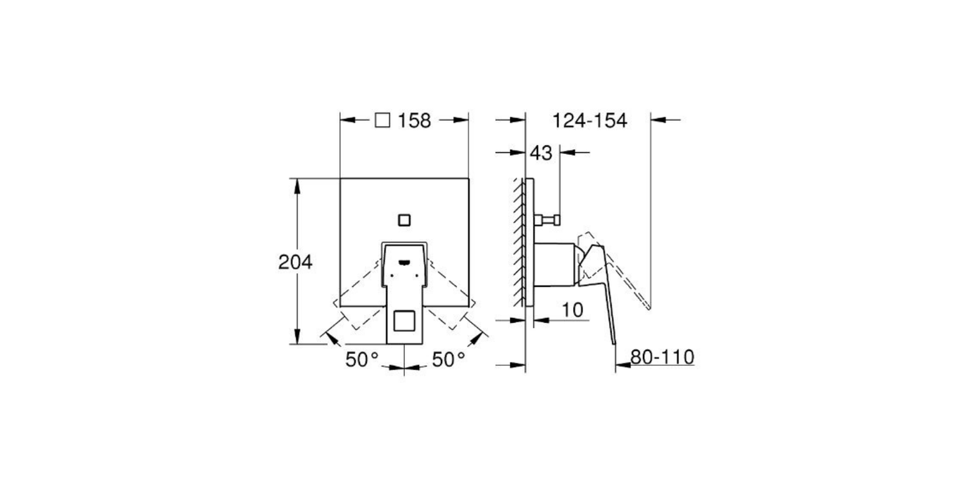 Grohe Eurocube two way shower mixer technical dimensions chart