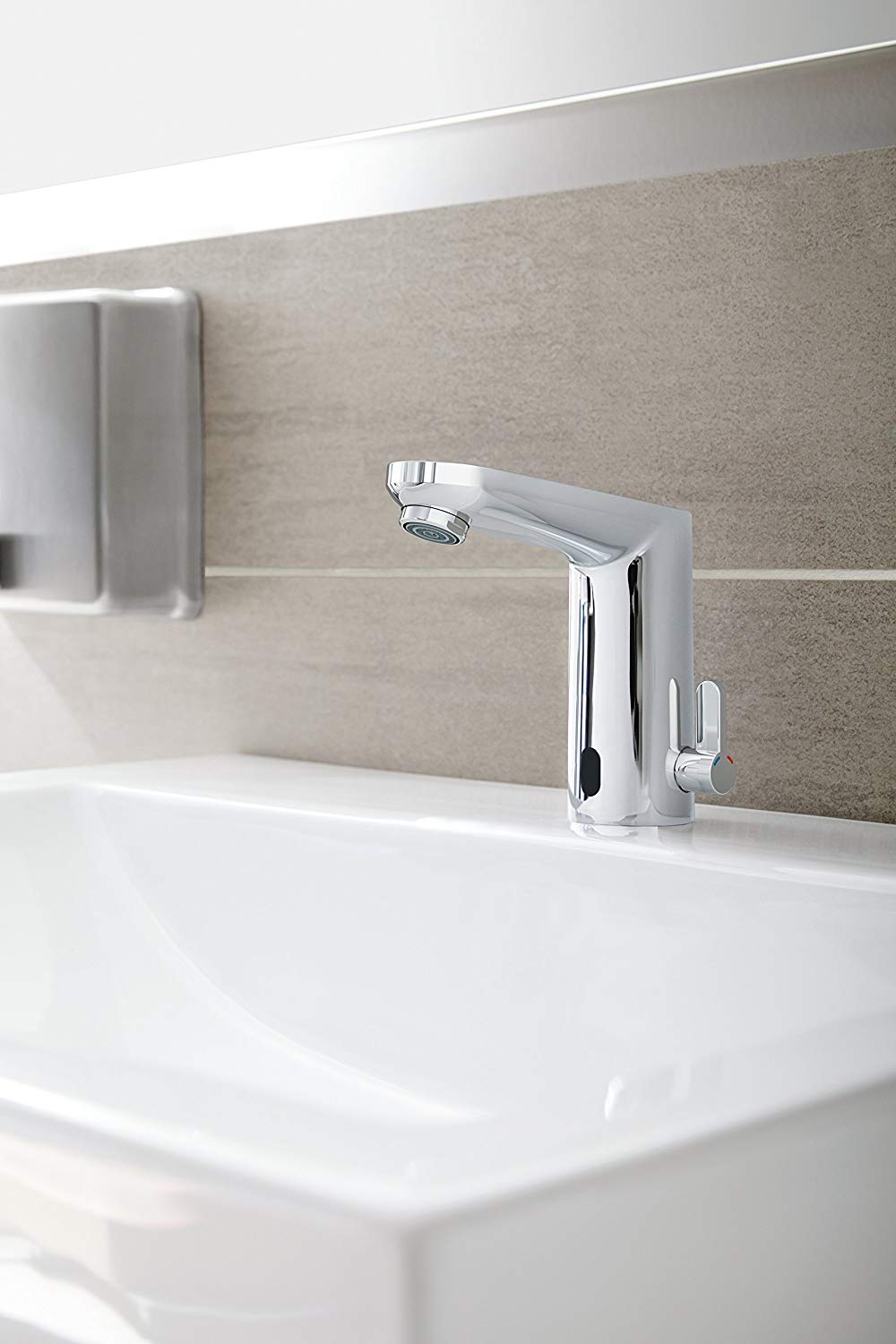 Grohe Eurosmart Cosmo E electronic basin mixer installed