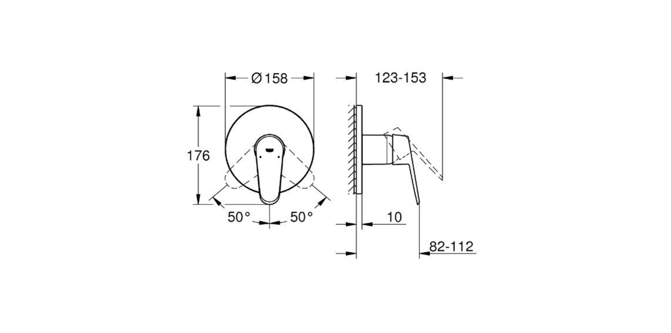 Grohe Eurodisc single lever shower mixer technical dimensions chart