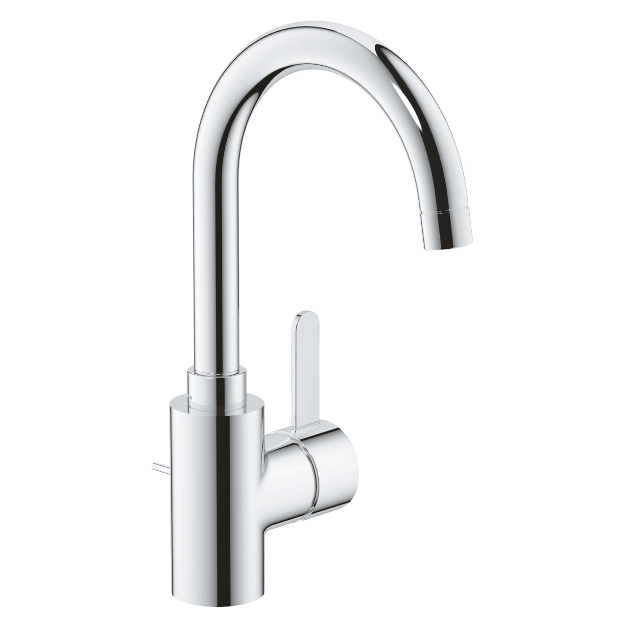 A silver-colored side lever basin mixer with a modern design, isolated on a white background.