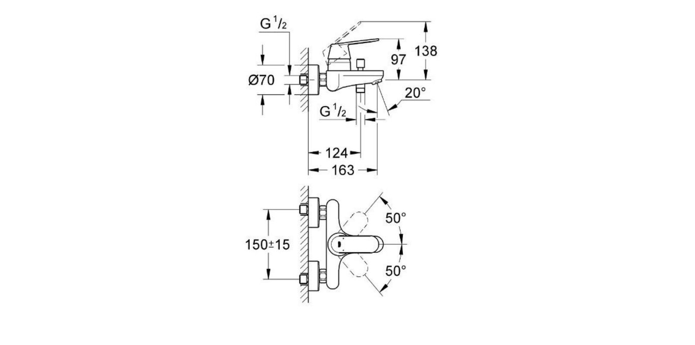 Grohe Eurosmart Cosmo single lever mixer technical dimensions chart